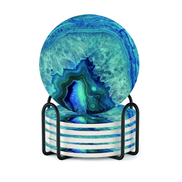 X－MAX FURNITURE Coasters For Drinks With Holder 6 Pack,Marble Ocean Coasters For Table,Ceramic